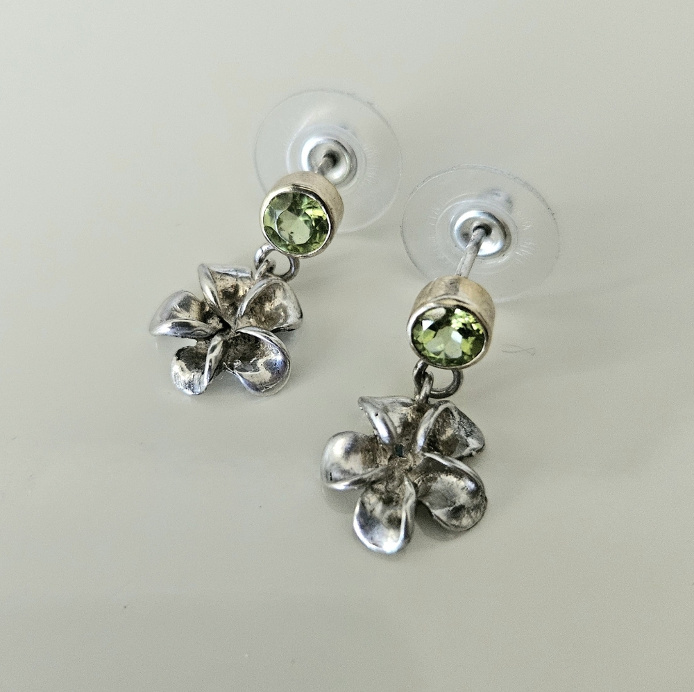 Silver Peridot Plumeria Earrings